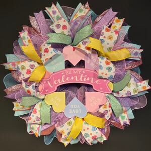 Valentines Day Wreath Candy Heart Conversation Hearts Handmade Deco Mesh 24’’